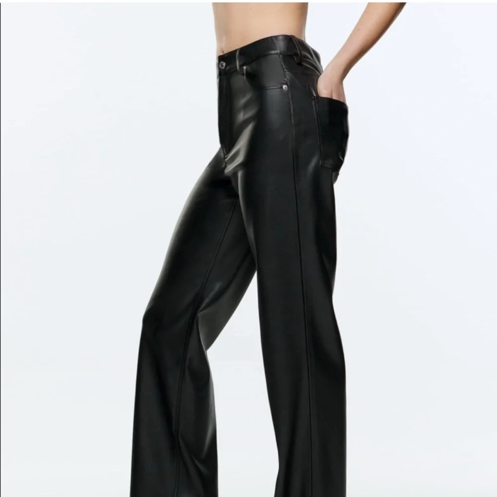 Zara Black Flare Leather Pants